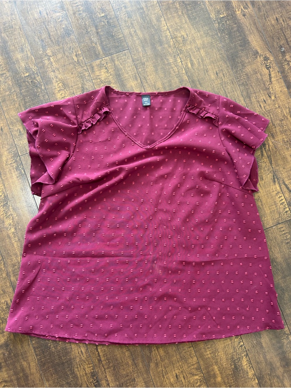 SHEIN Burgundy V-Neck Flutter Sleeve Blouse